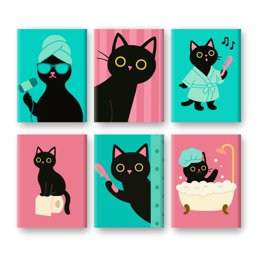 6 Mini Paintings | Badkamer Katten Set