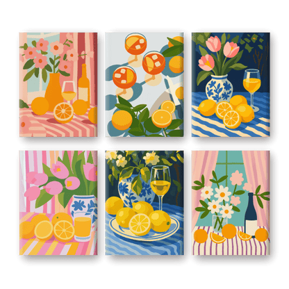 6 Mini Paintings | Bloemen & Drankjes set