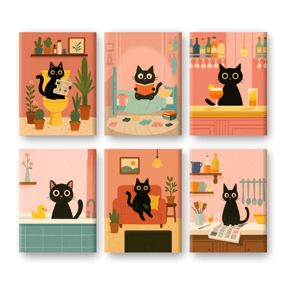 6 Mini Paintings | De zwarte kat set
