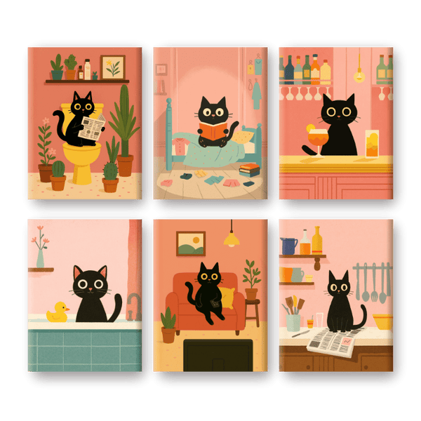 6 Mini Paintings | De zwarte kat set
