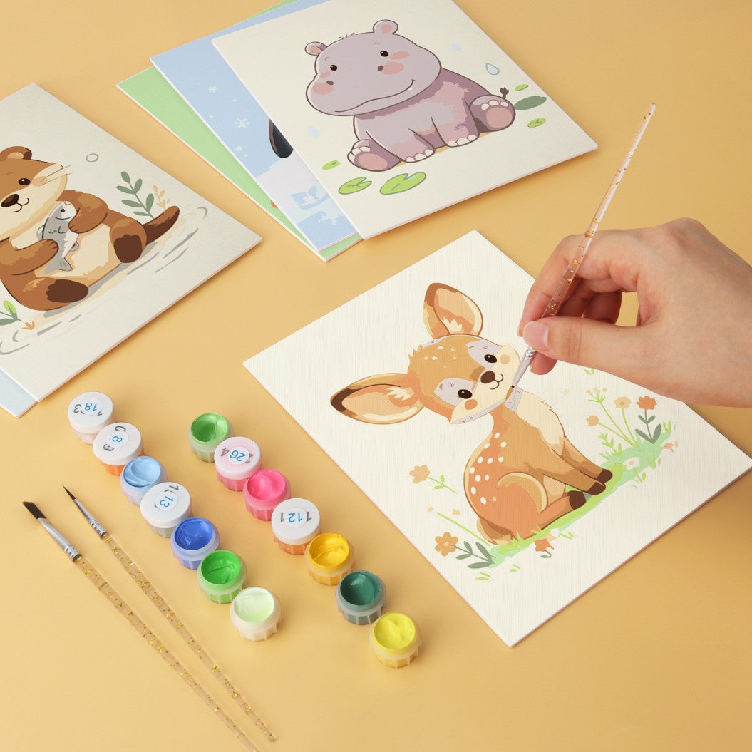 6 Houten Plaat Mini Paintings – Kleine Dierenvriendjes Set