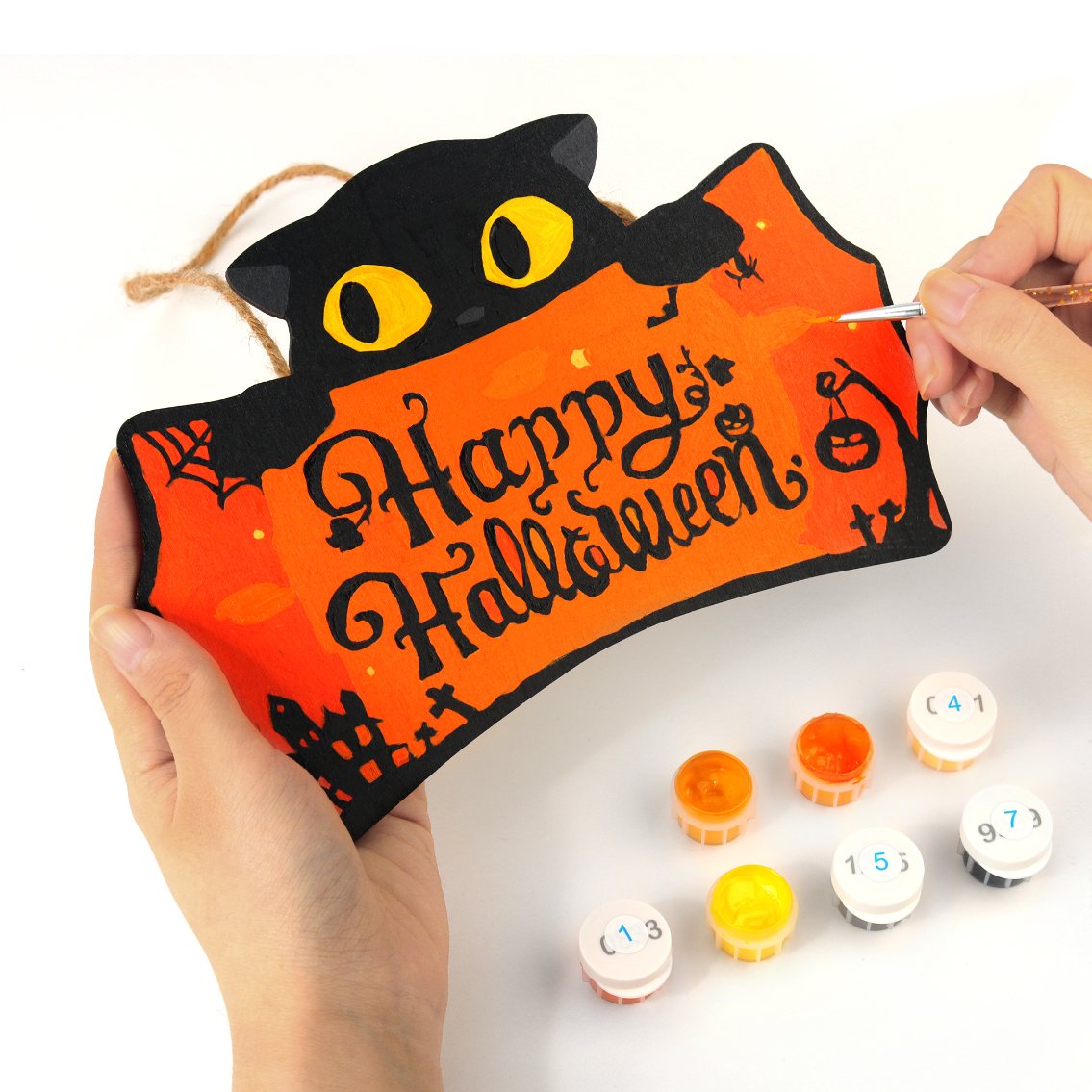Halloween Kat – Schilder op Nummer Houten Hanger