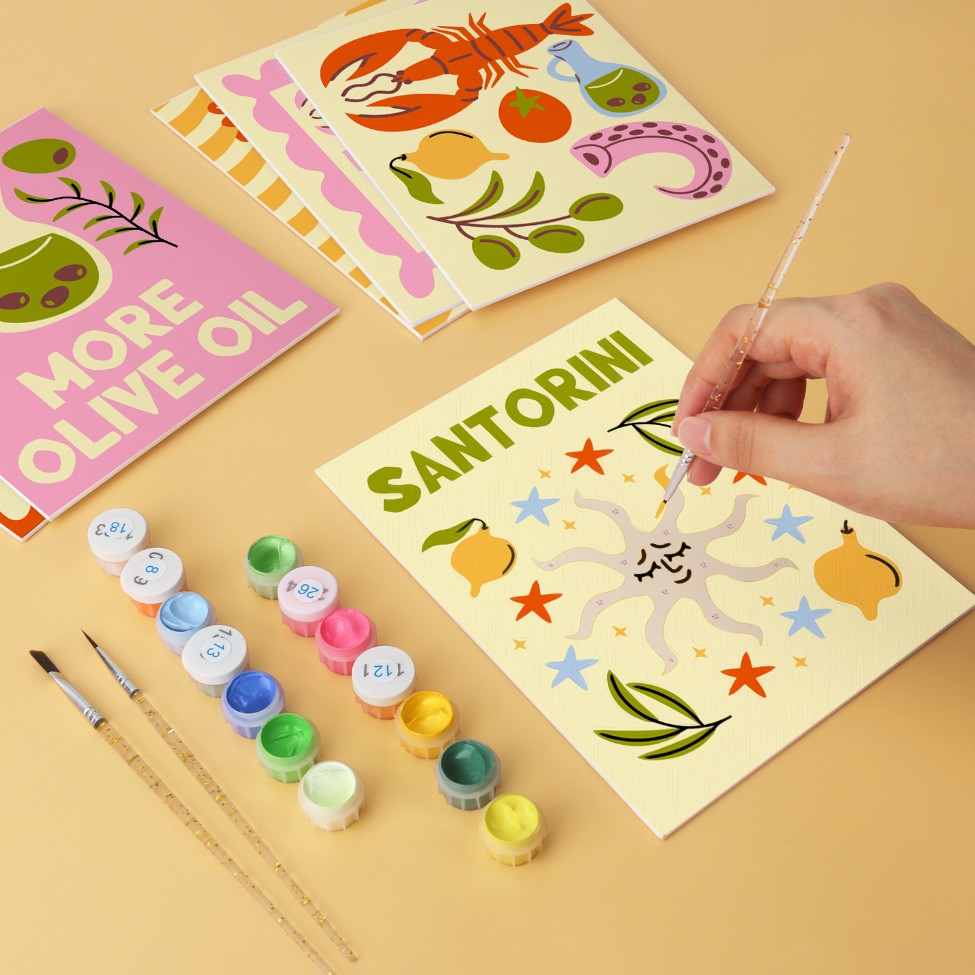 6 Houten Plaat Mini Paintings – Mediterrane Vangst Set