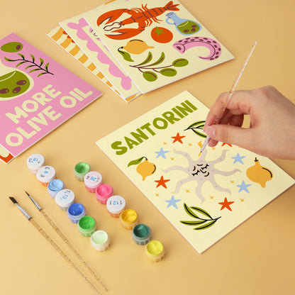 6 Houten Plaat Mini Paintings – Mediterrane Vangst Set