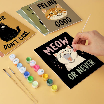 6 Houten Plaat Mini Paintings – Ondeugende Katten Set