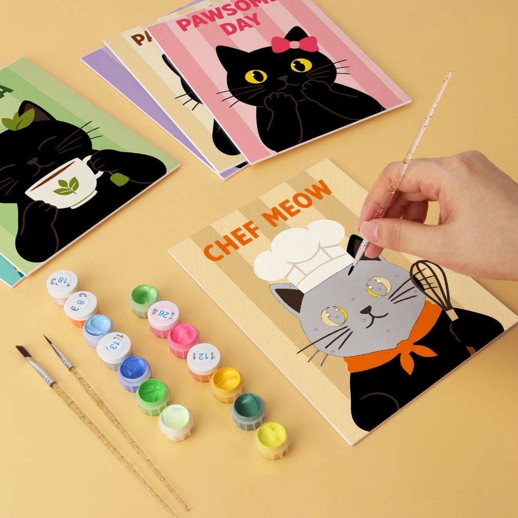 6 Houten Plaat Mini Paintings – Koffie & Snorharen Set