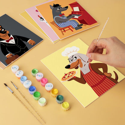 6 Houten Plaat Mini Paintings – Deftige Honden Set