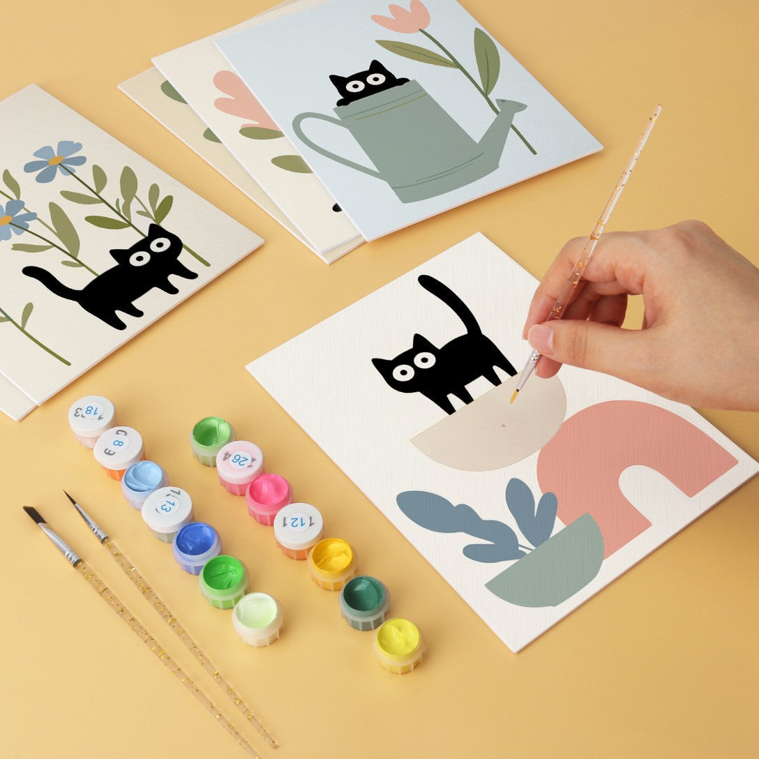 6 Houten Plaat Mini Paintings – Katten tussen Planten Set