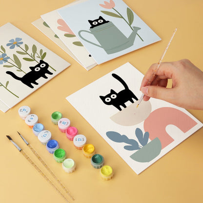 6 Houten Plaat Mini Paintings – Katten tussen Planten Set