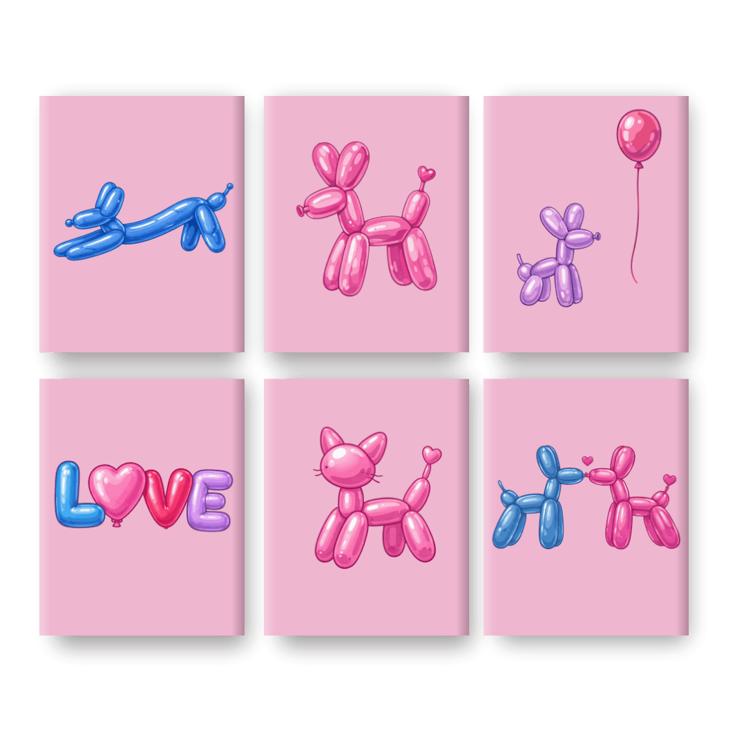 6 Mini Paintings | Ballondieren Set- Schilderen op nummers