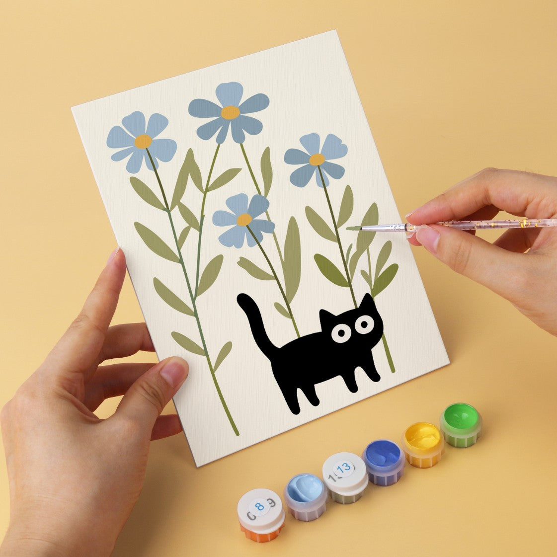 6 Houten Plaat Mini Paintings – Katten tussen Planten Set