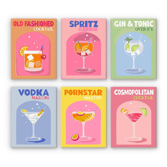 Schilder Op Nummers - 6 Mini Paintings | Kleurrijke Cocktails set