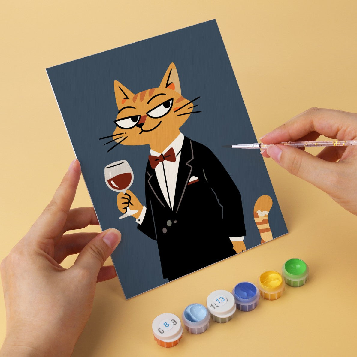 6 Houten Plaat Mini Paintings – Modieuze Katten Set