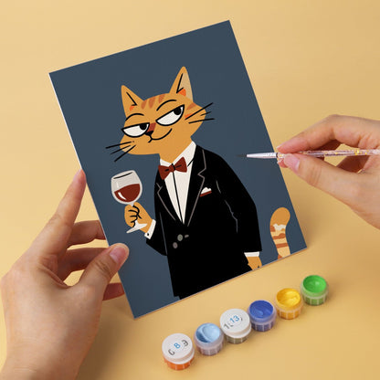 6 Houten Plaat Mini Paintings – Modieuze Katten Set