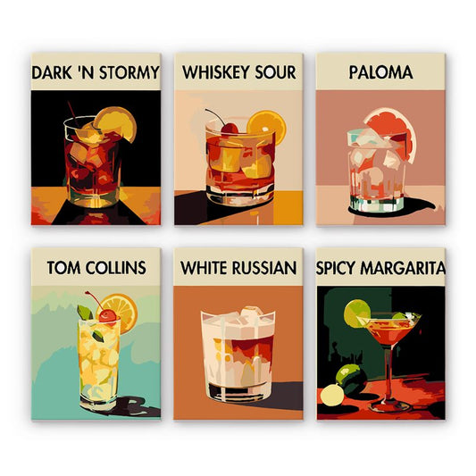 Schilder Op Nummers - 6 Mini Paintings | Exotische Cocktails set