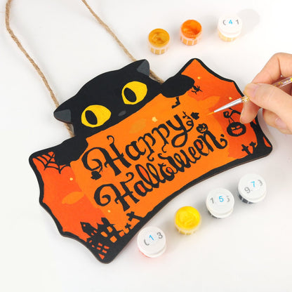 Halloween Kat – Schilder op Nummer Houten Hanger