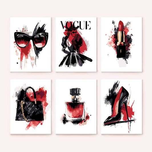 Schilder Op Nummers - 6 Mini Paintings | Red & black glamour set