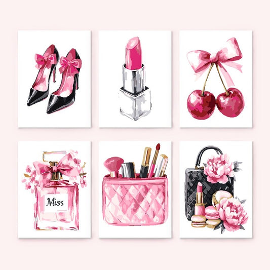 Schilder Op Nummers - 6 Mini Paintings | Pink glamour set