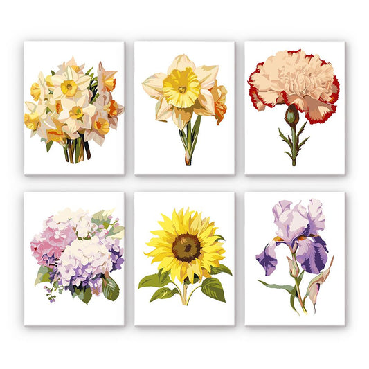 Schilder Op Nummers - 6 Mini Paintings | Bloemen set 2.0