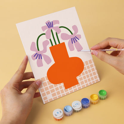 6 Houten Plaat Mini Paintings – Vaas vol Bloemen Set