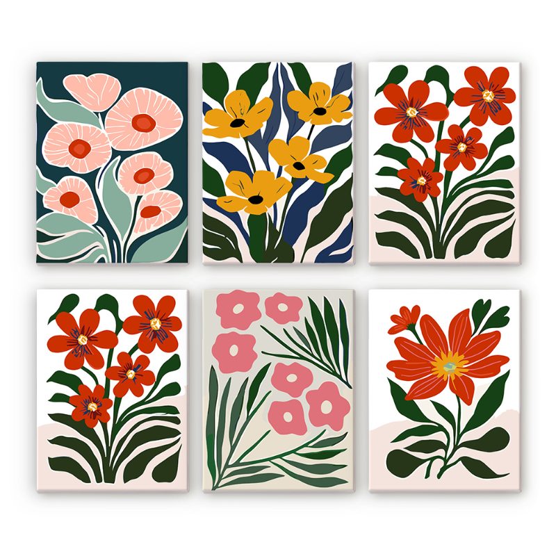 Schilder Op Nummers - 6 Mini Paintings | Prachtige bloemen set