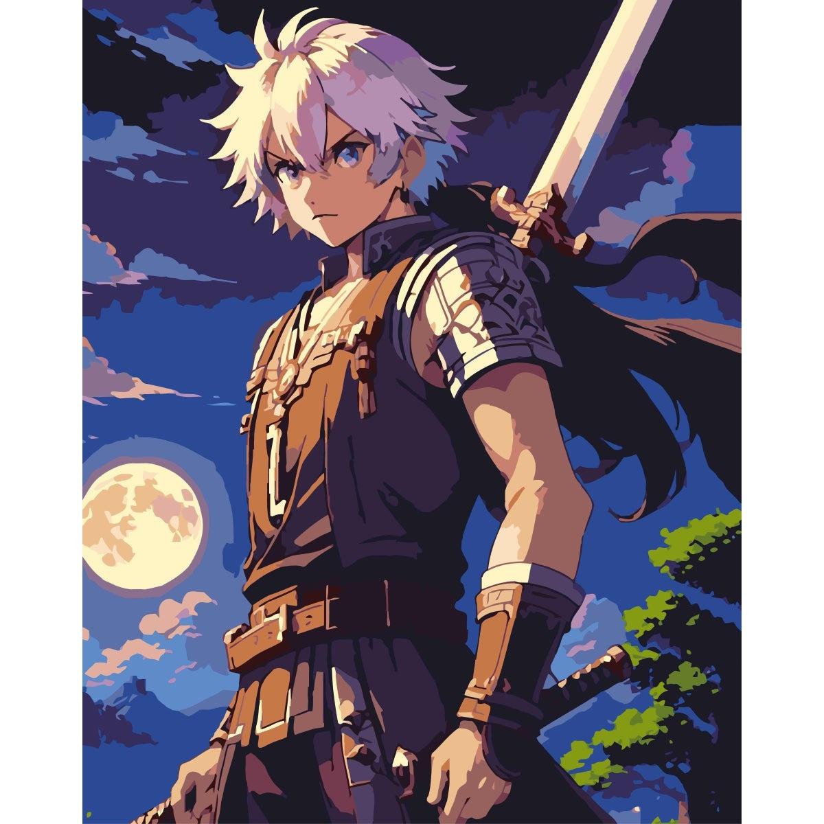 Schilder Op Nummers - Anime Zwaardvechter bij volle maan