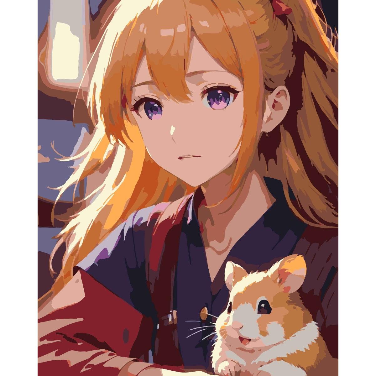 Schilder Op Nummers - Anime Meisje met hamster