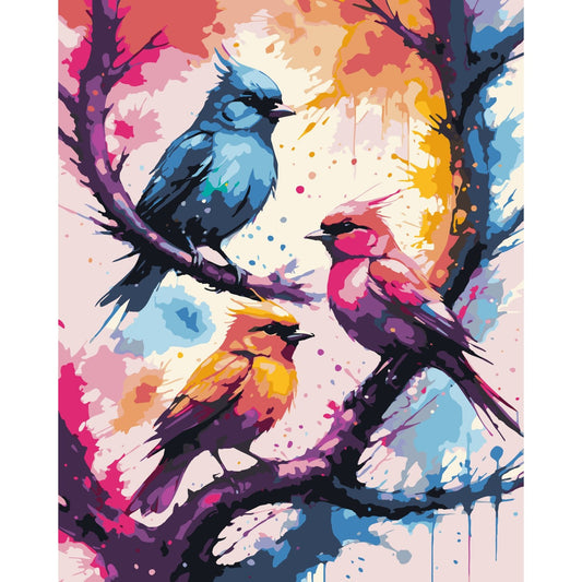 Schilder Op Nummers - Vogels in de Boom - Color Splash