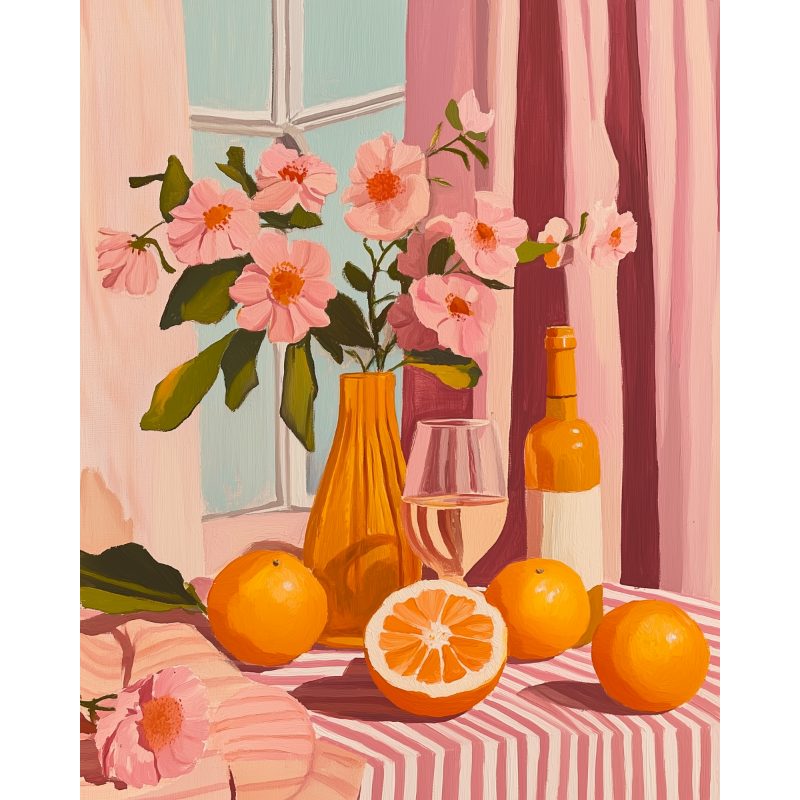 Oranges wine and flowers