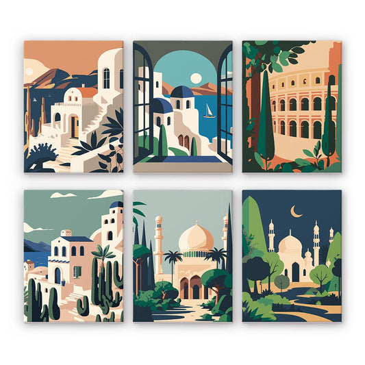 Schilder Op Nummers - 6 Mini Paintings | Prachtige Landschappen set