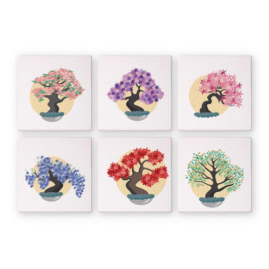 Schilder Op Nummers - 6 Mini Paintings | Kleurrijke bomen set