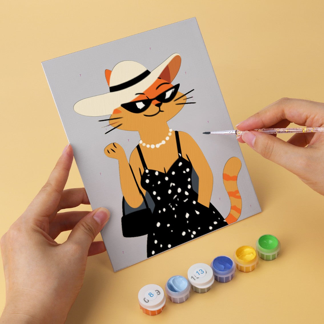 6 Houten Plaat Mini Paintings – Modieuze Katten Set