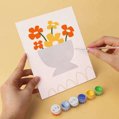 6 Houten Plaat Mini Paintings – Vaas vol Bloemen Set