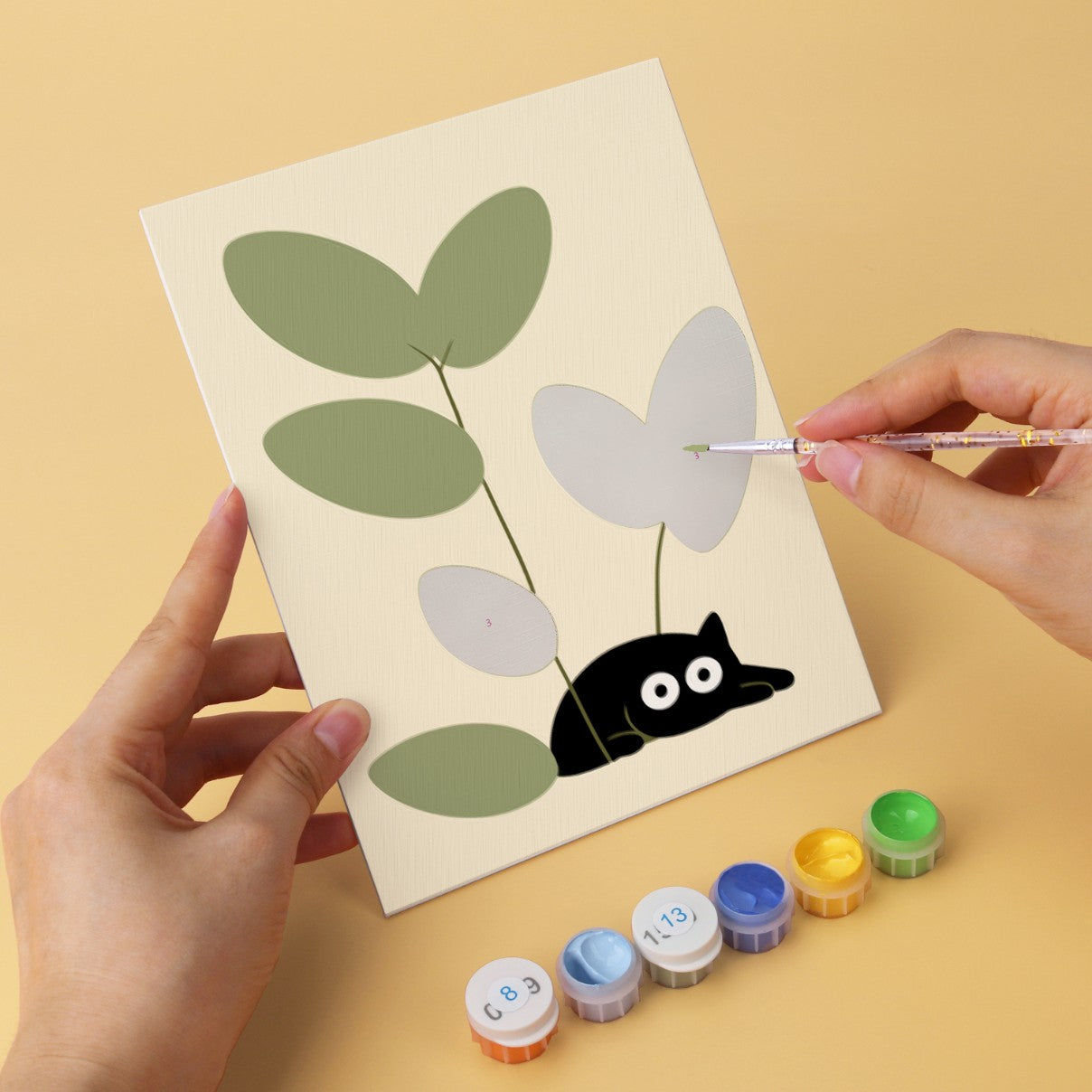 6 Houten Plaat Mini Paintings – Katten tussen Planten Set