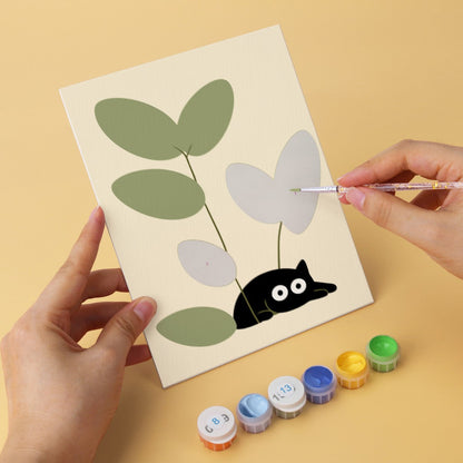 6 Houten Plaat Mini Paintings – Katten tussen Planten Set