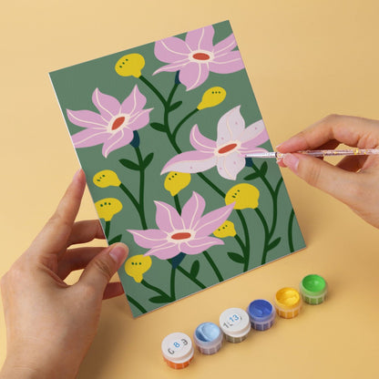 6 Houten Plaat Mini Paintings – Krachtige Bloemen Set