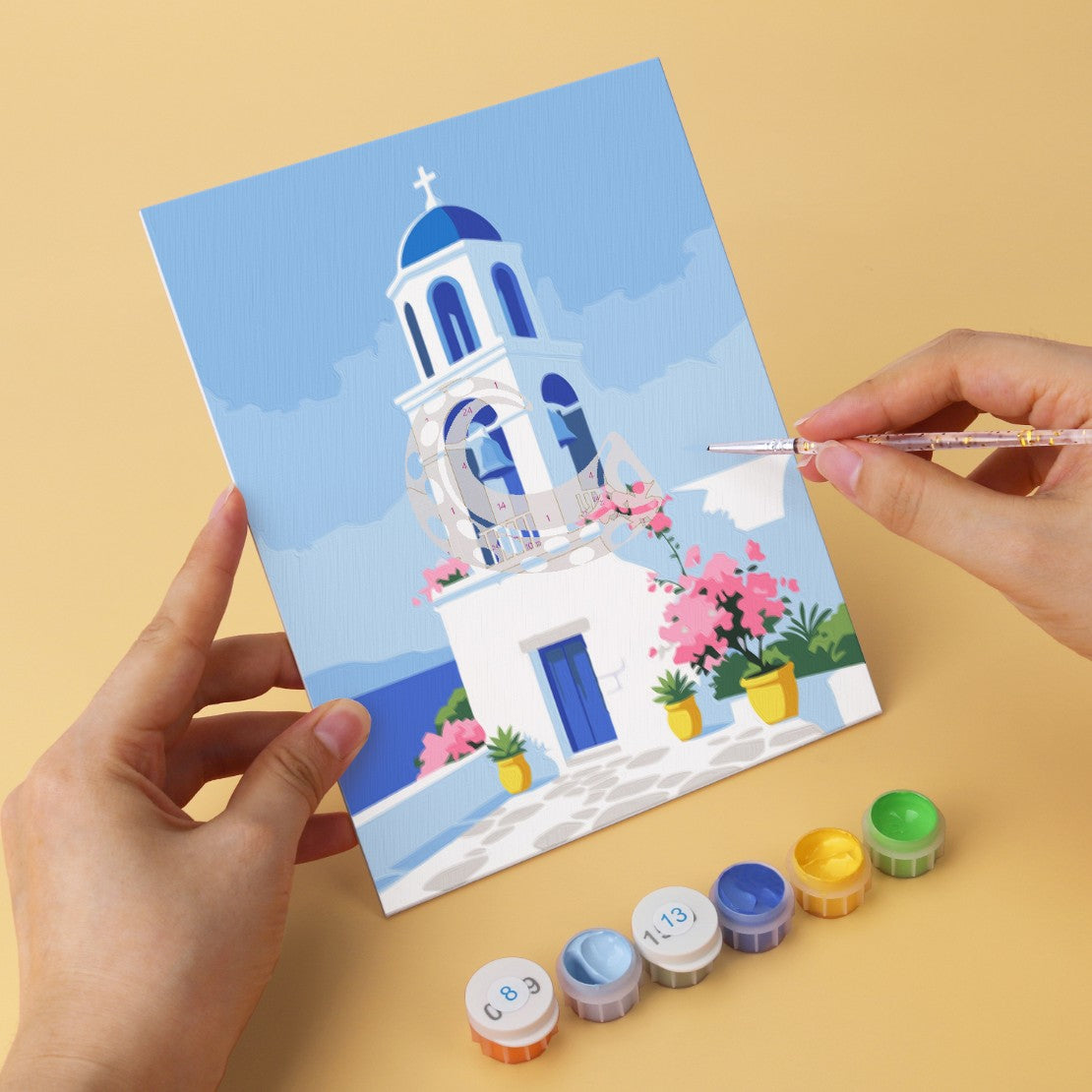 6 Houten Plaat Mini Paintings – Santorini Droom Set