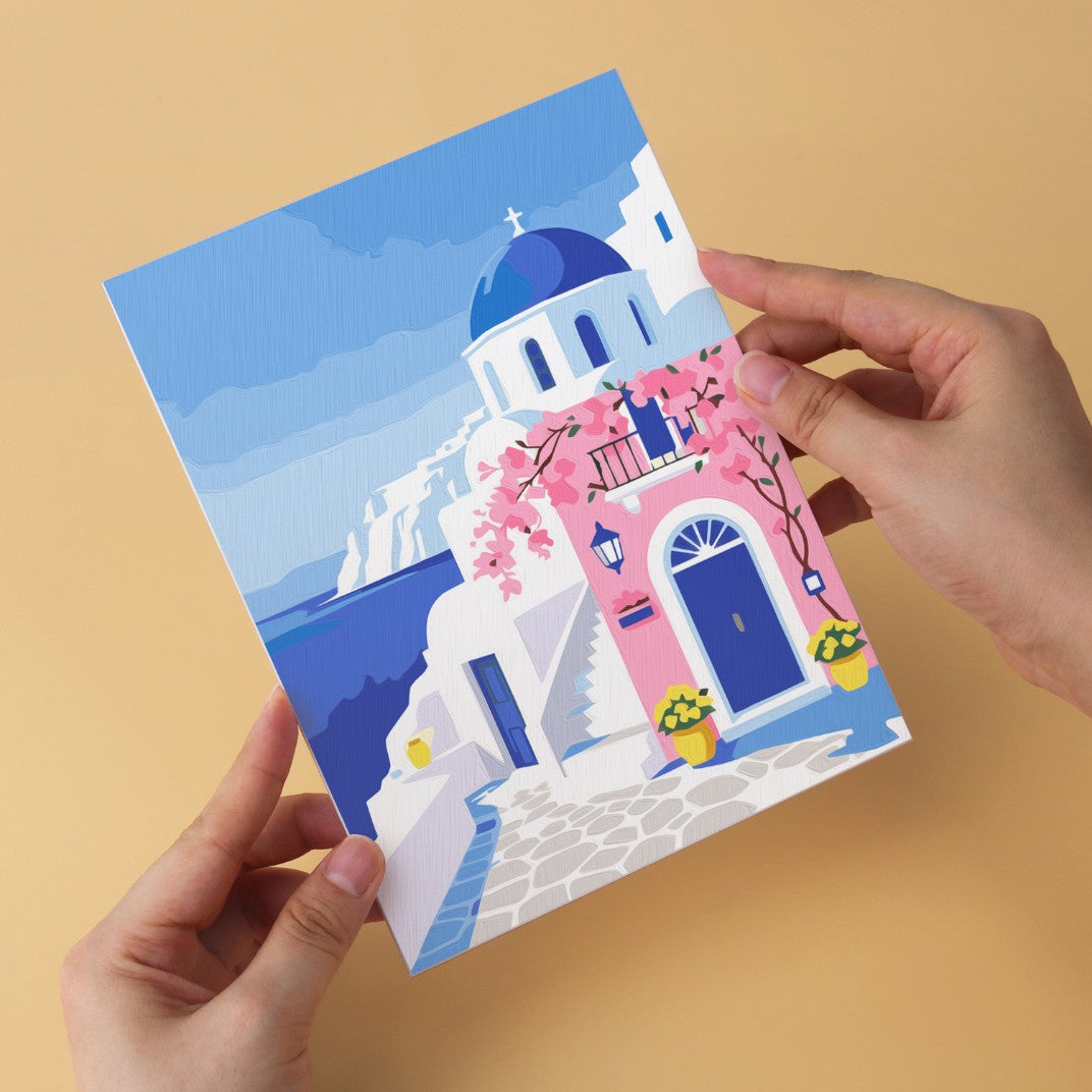 6 Houten Plaat Mini Paintings – Santorini Droom Set
