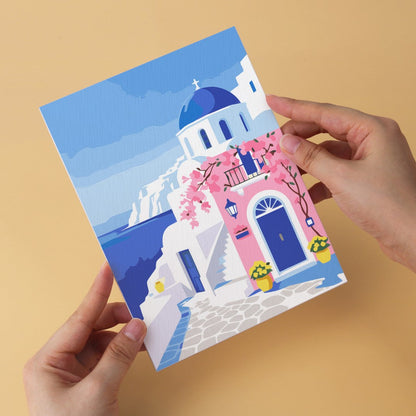 6 Houten Plaat Mini Paintings – Santorini Droom Set