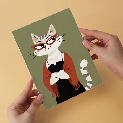 6 Houten Plaat Mini Paintings – Modieuze Katten Set