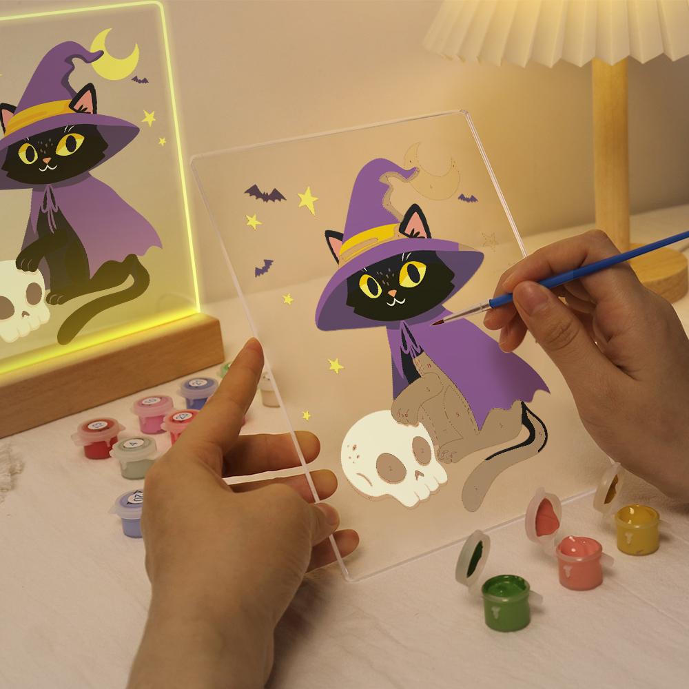 Schilder op Nummer Halloween Lamp - Heksenkat