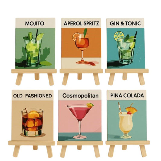 Schilder Op Nummers - Sip & Paint Cocktail Bundel - 6 Mini Paintings + 6 Schildersezels