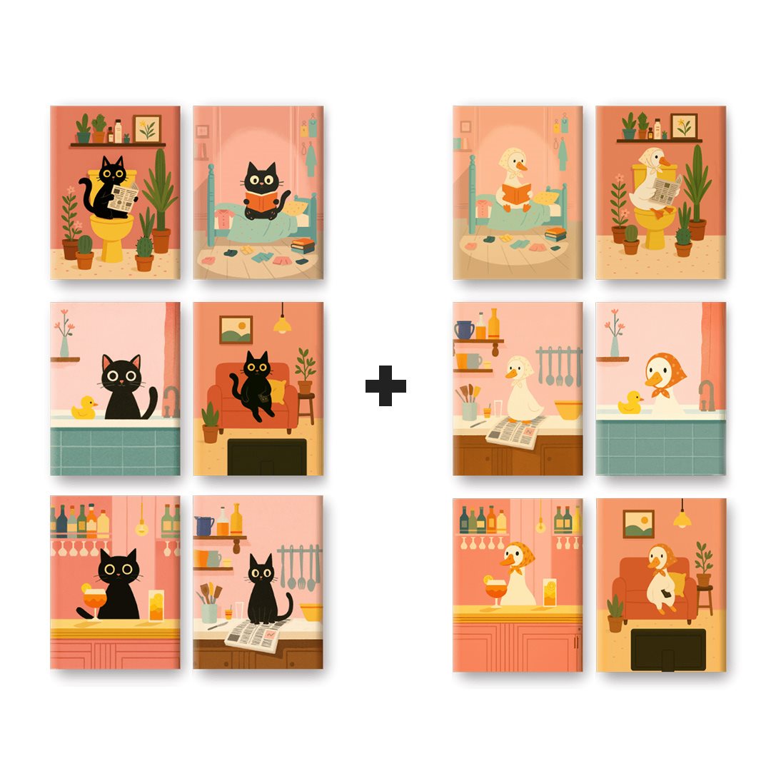 Black Friday Zwarte Kat & Gans Bundel - 12 Mini Paintings