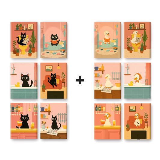 Black Friday Zwarte Kat & Gans Bundel - 12 Mini Paintings