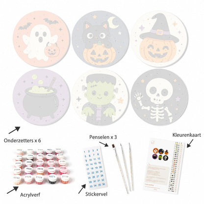 Schilder op Nummer Onderzetters – Schattig Halloween Set