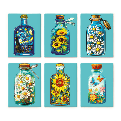 6 Mini Paintings | Kleurrijke Flessen