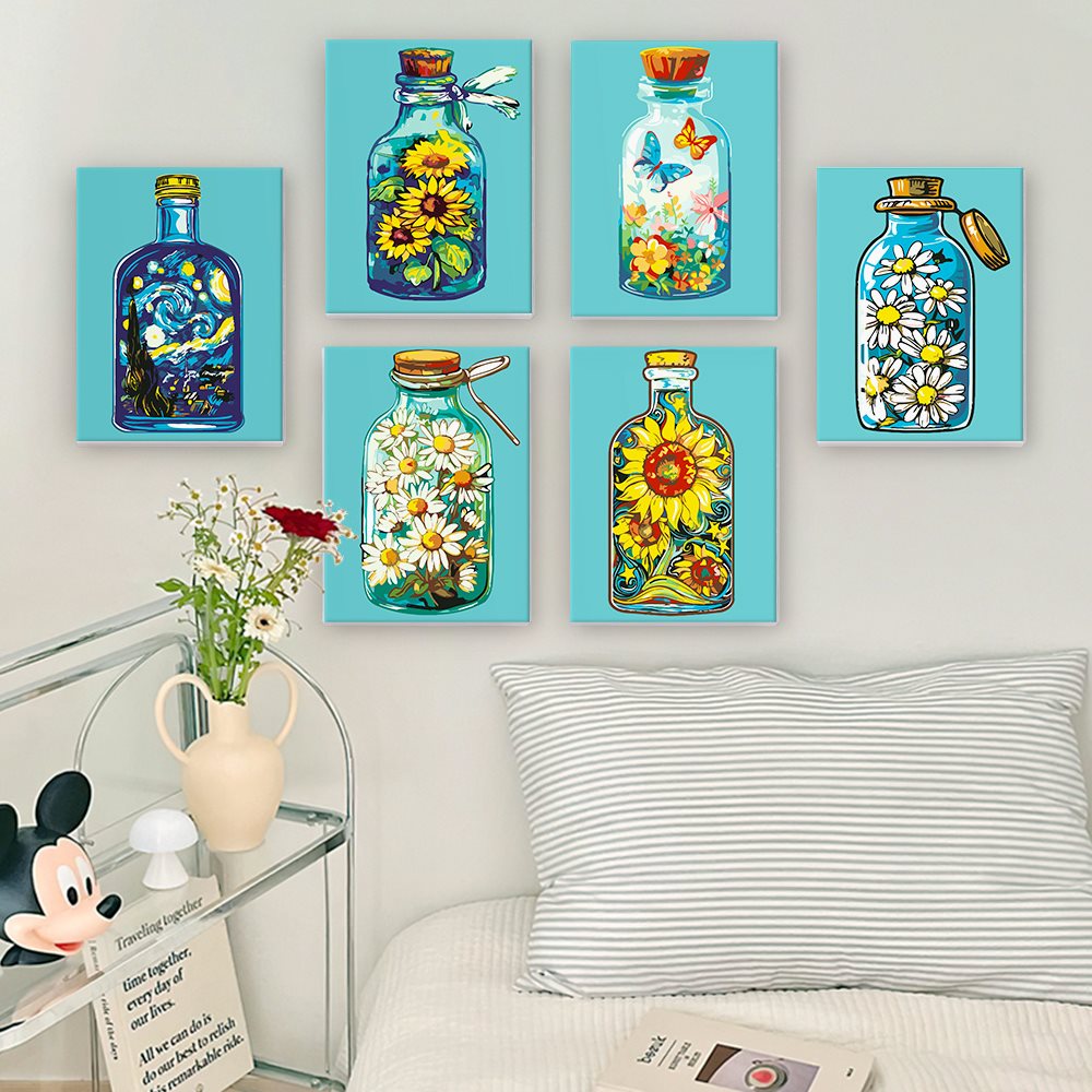 6 Mini Paintings | Kleurrijke Flessen