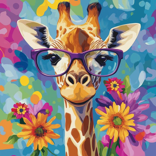Schilder Op Nummers - Mini Schilderen op Nummer met Frame - Coole Giraffe met bloemen