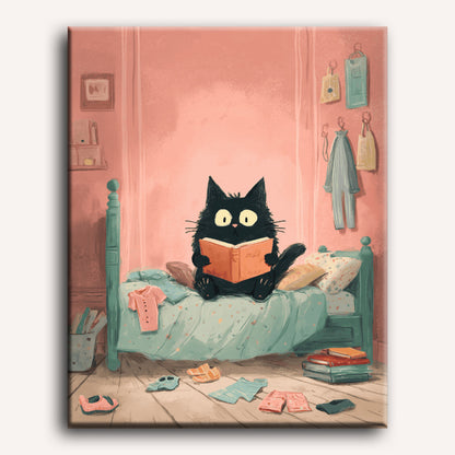 De zwarte kat in de slaapkamer