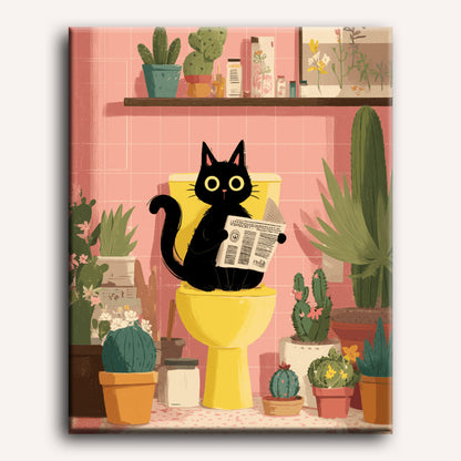 De zwarte kat op het toilet